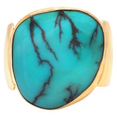 Vintage Fabulous Sixties Turquoise Set Gold Ring