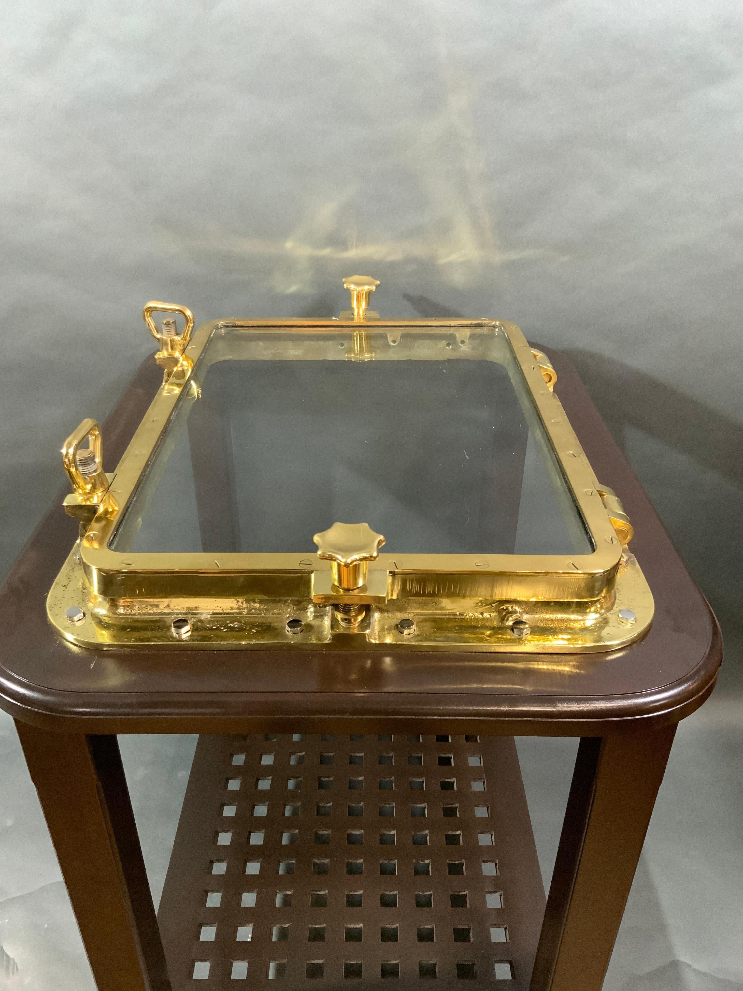 Fabulous Solid Brass Ships Porthole Table In Excellent Condition For Sale In Norwell, MA