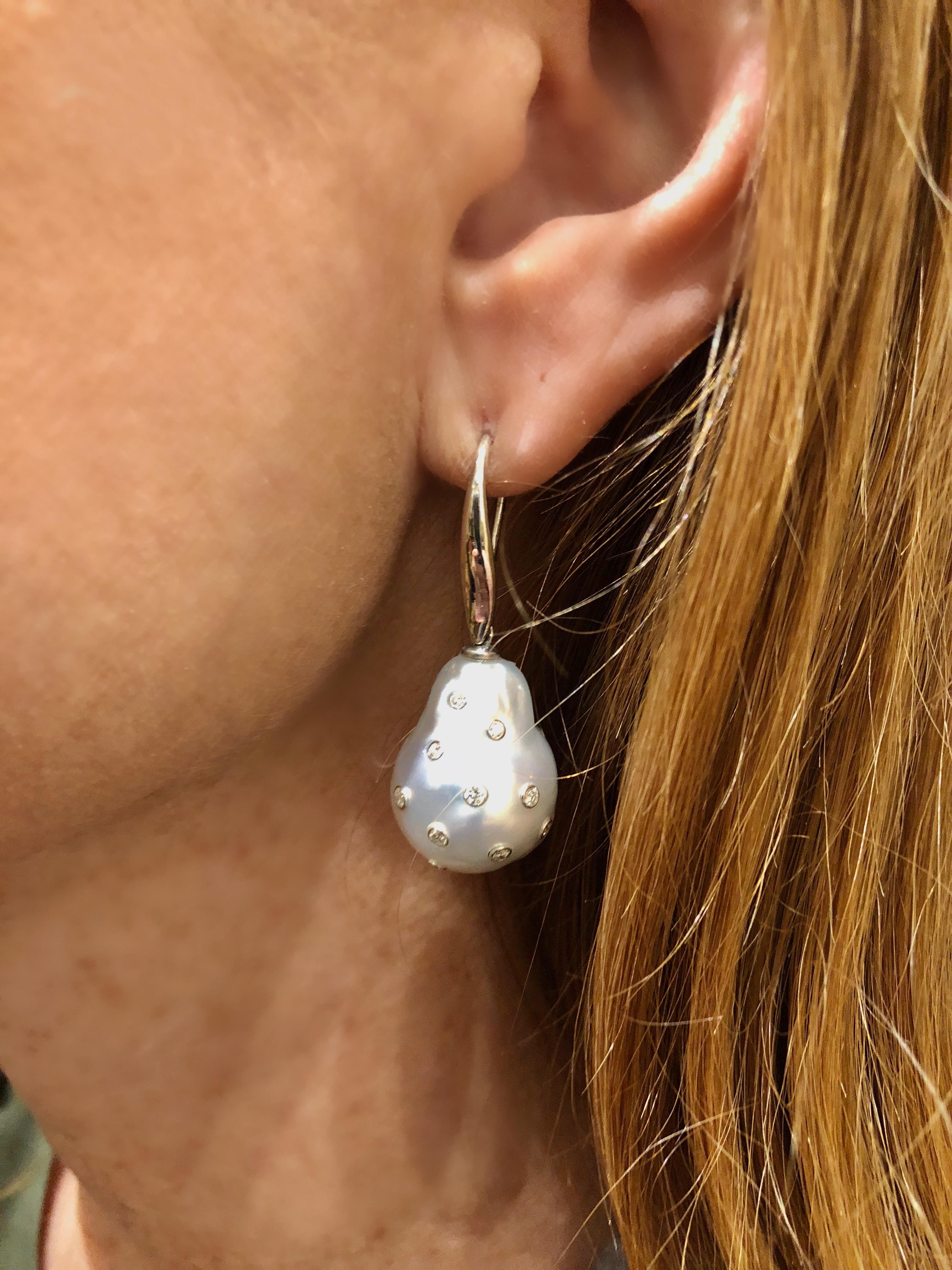 Fabulous South Sea Baroque Pearl and Diamond Earrings In Excellent Condition In New Orleans, LA