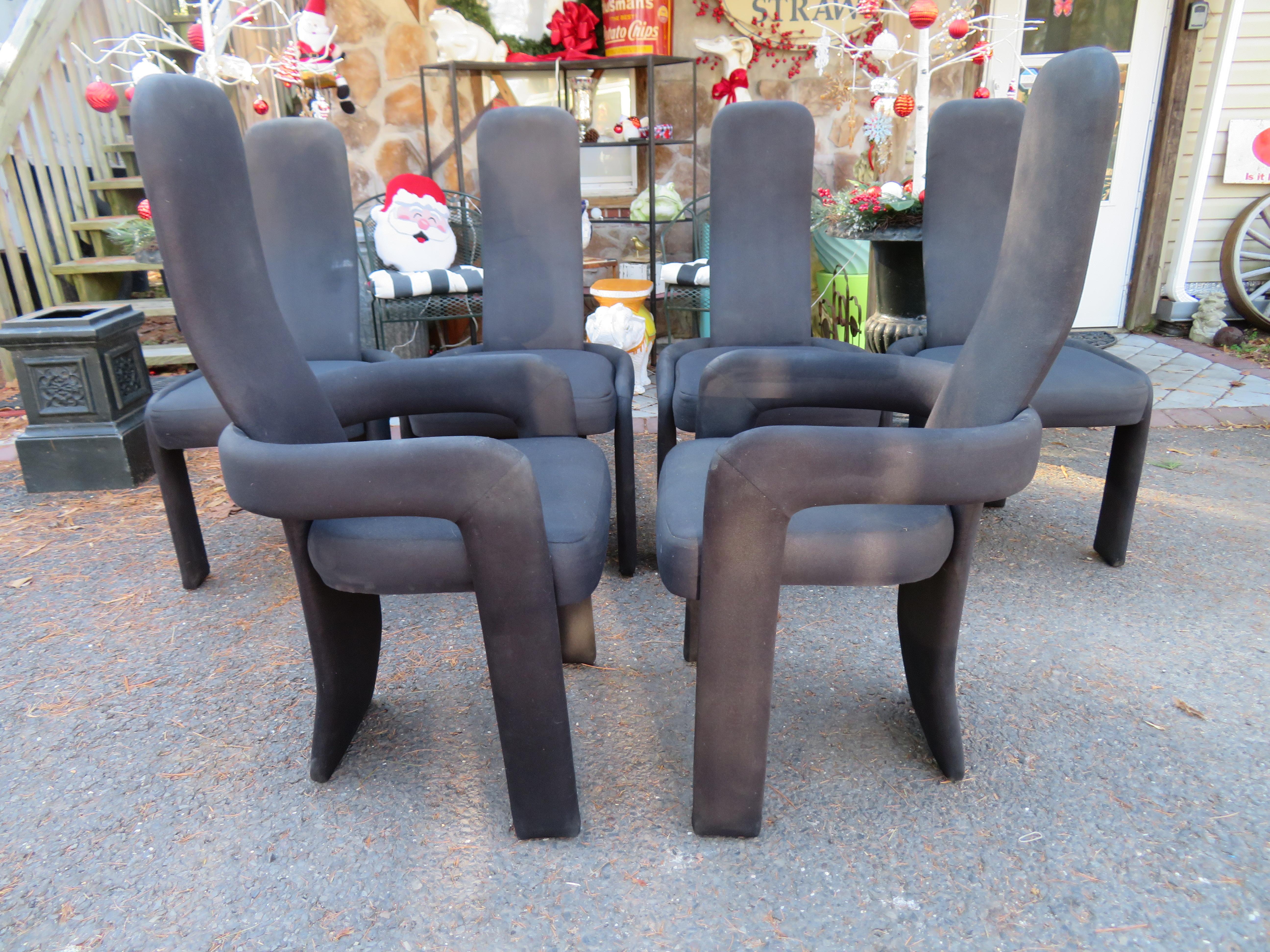 Fabulous Statuesque Set of 6 Sculptural Postmodern Dining Chairs  For Sale 5