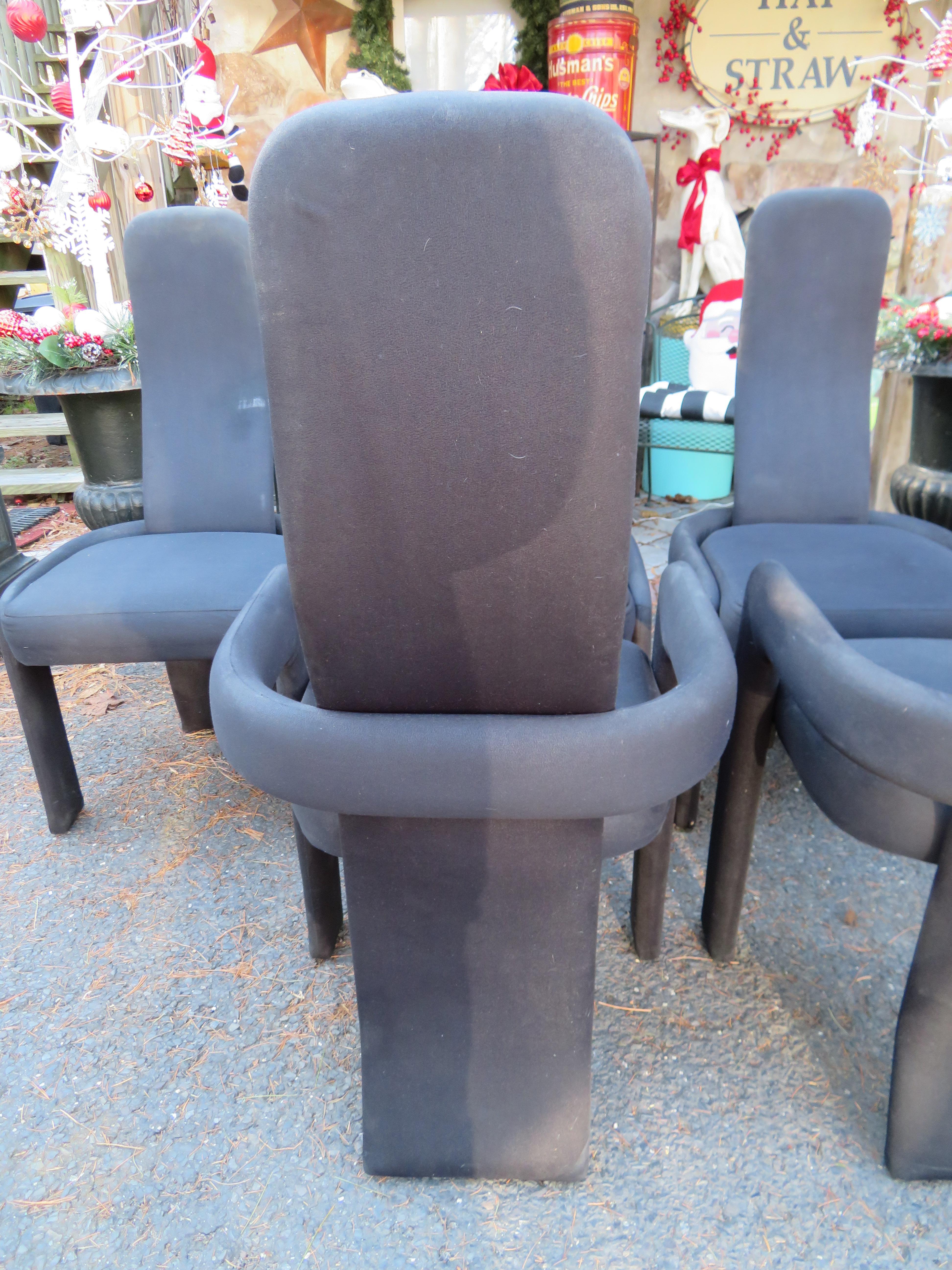 Fabulous Statuesque Set of 6 Sculptural Postmodern Dining Chairs  In Good Condition For Sale In Pemberton, NJ