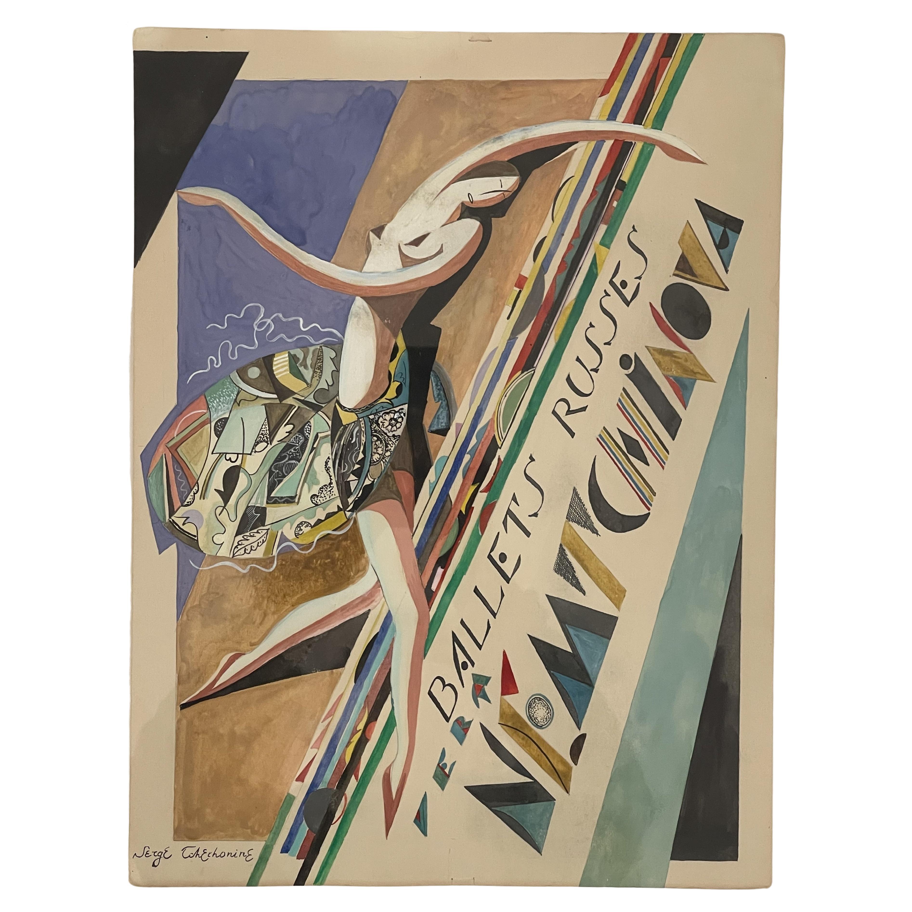 Fabulous theater cover project by Serge Tchekhonine, 1930, Paris, France For Sale