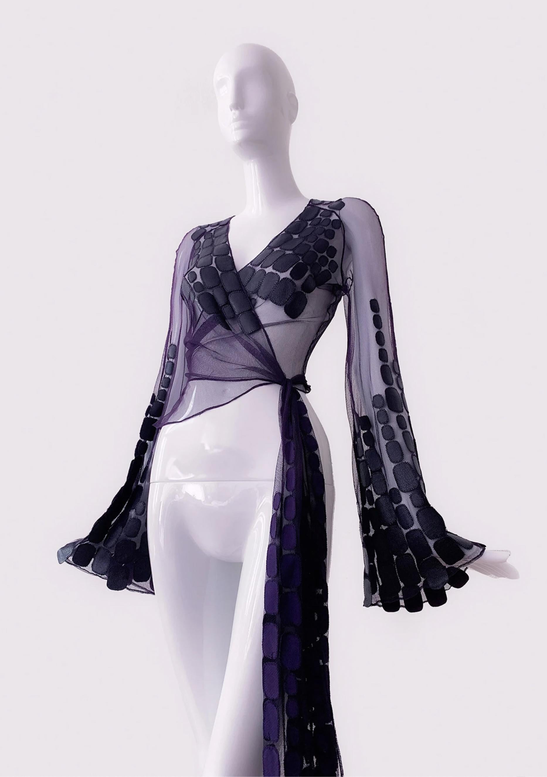 FABULOUS Thierry Mugler Couture SS 2001 - Blouse Top Les Solaris en cuir transparent filet Pour femmes en vente
