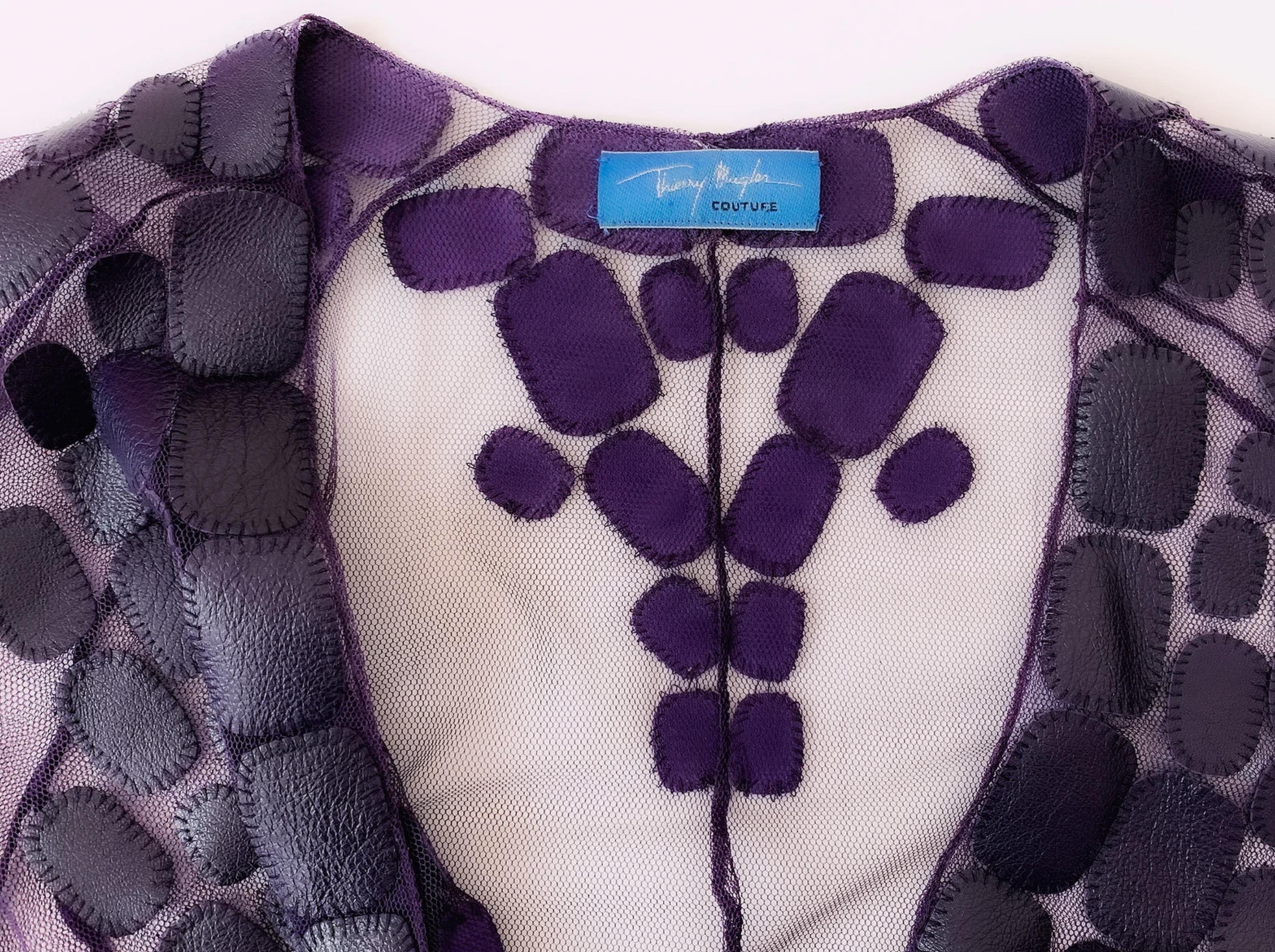 FABULOUS Thierry Mugler Couture SS 2001 Les Solaris Blouse Top Sheer Net Leather In Excellent Condition For Sale In Berlin, BE