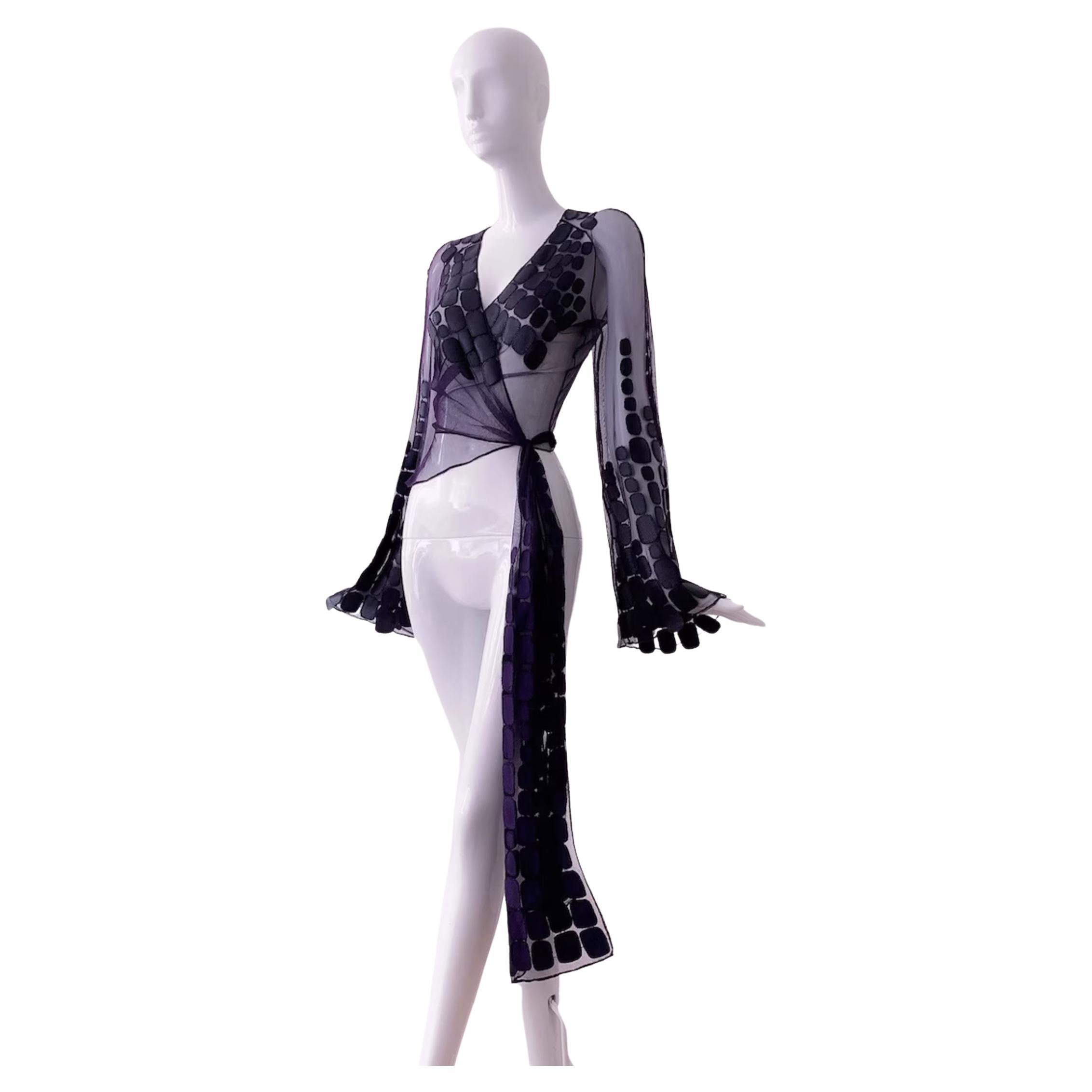 FABULOUS Thierry Mugler Couture SS 2001 Les Solaris Blouse Top Sheer Net Leather For Sale