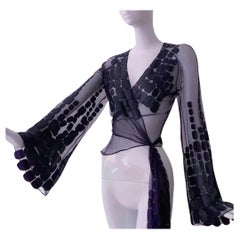 FAVOLOSO Thierry Mugler Couture SS 2001 Les Solaris Blusa Top in pelle trasparente