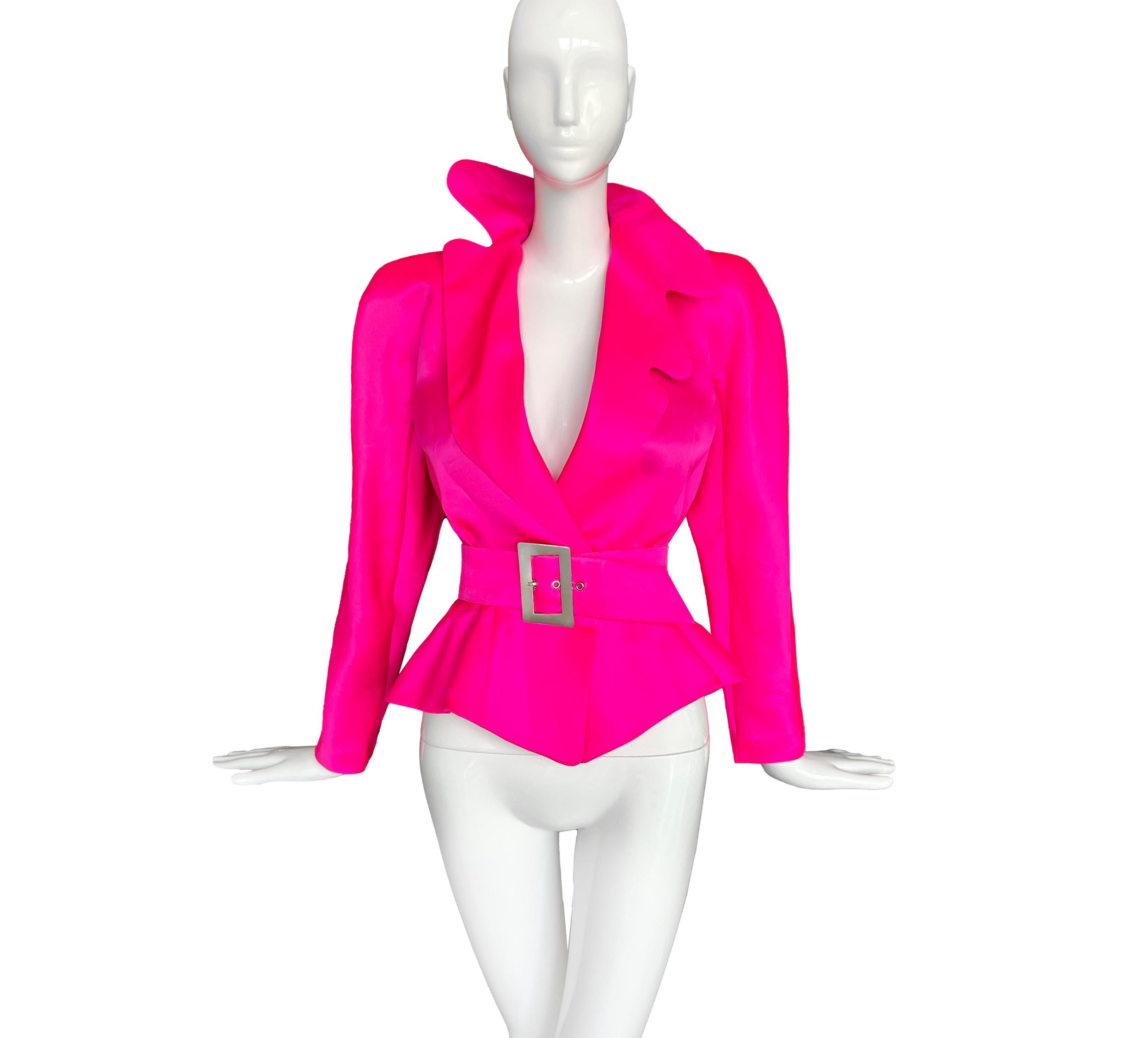 Fabulous Thierry Mugler Hot Pink Top Dramatic 1988 Blouse Jacket  For Sale 4
