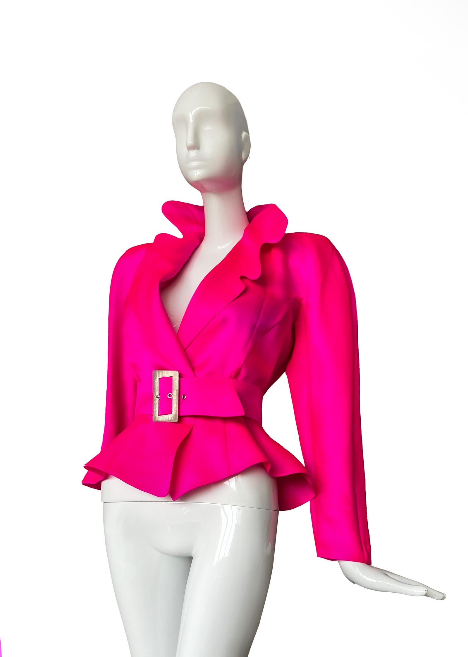 Fabulous Thierry Mugler Hot Pink Top Dramatic 1988 Blouse Jacket  For Sale 5