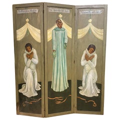 Fabulous Three Panel Floor Screen with Polychrome Decoration of  Saint Ignatius