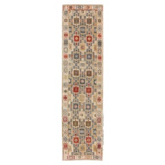 Fabulous Turkish Antique Oushak Runner with Geometric Motifs in Multi Colors