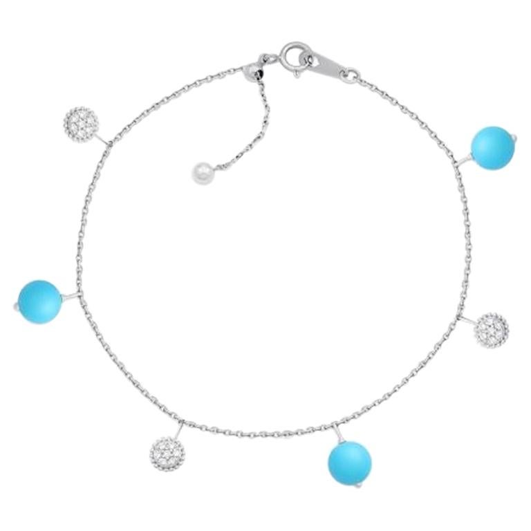 Fabuleux bracelet à breloques réglable en or blanc et turquoise avec diamants pour elle