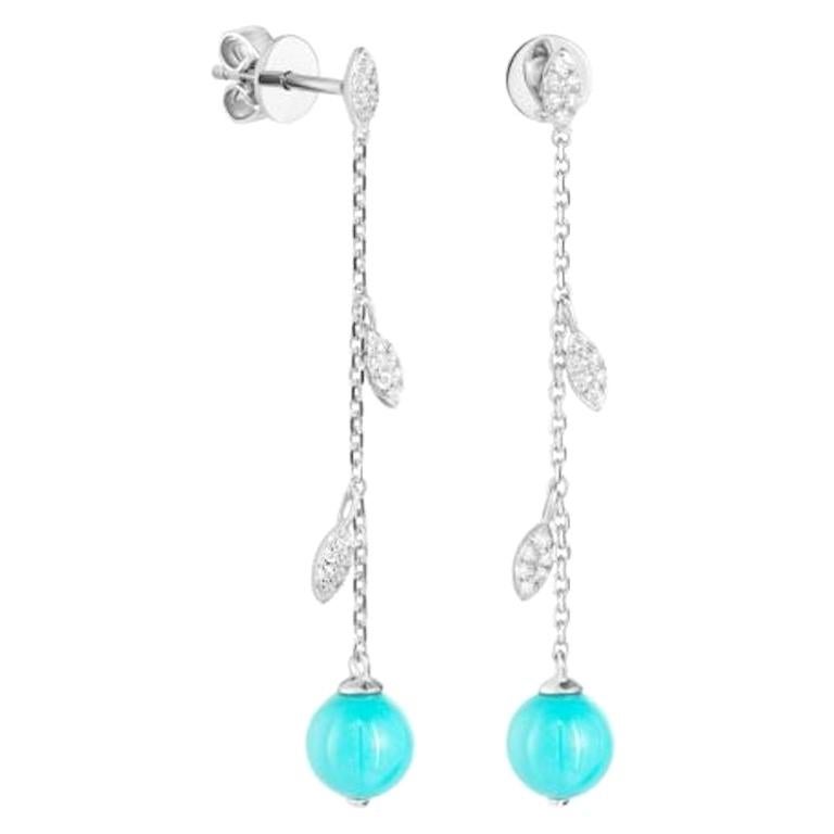 Fabulous Turquoise White Gold Diamond Charm Dangle Stud Earrings for Her For Sale