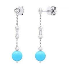 Fabuleuses boucles d'oreilles en or blanc et diamants avec turquoise pour elle
