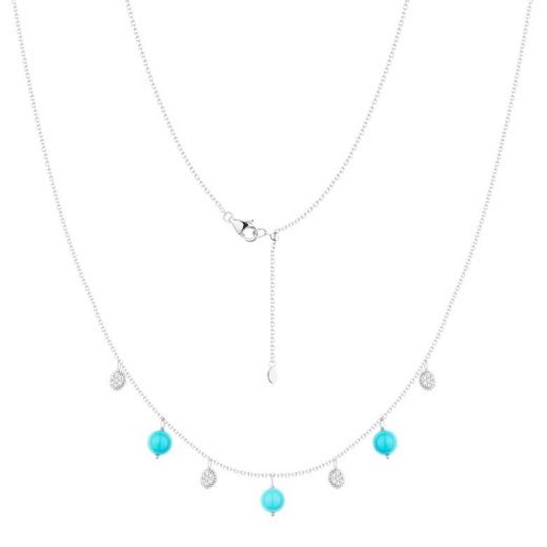 Necklace White Gold 14 K 
Diamond 28-RND 57-0,13-4/7
Turquoise 3-4,54 ct


Length 48 cm
Weight 3.16 grams


With a heritage of ancient fine Swiss jewelry traditions, NATKINA is a Geneva based jewellery brand, which creates modern jewellery