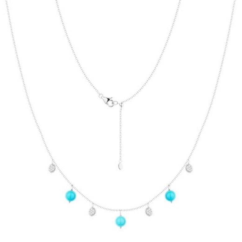 Modern Fabulous Turquoise White Gold White Diamond Charm Necklace for Her For Sale