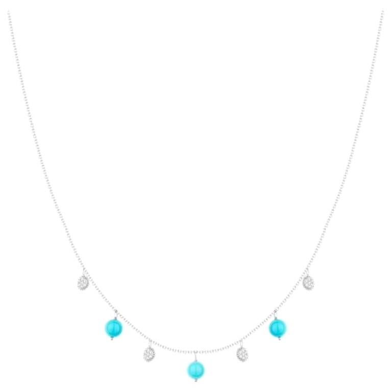 Fabuleux collier à breloques en or blanc turquoise et diamants pour elle