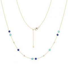 Fabulous Turquoise Yellow Gold Diamond Lapis Lazuli Charm Necklace for Her