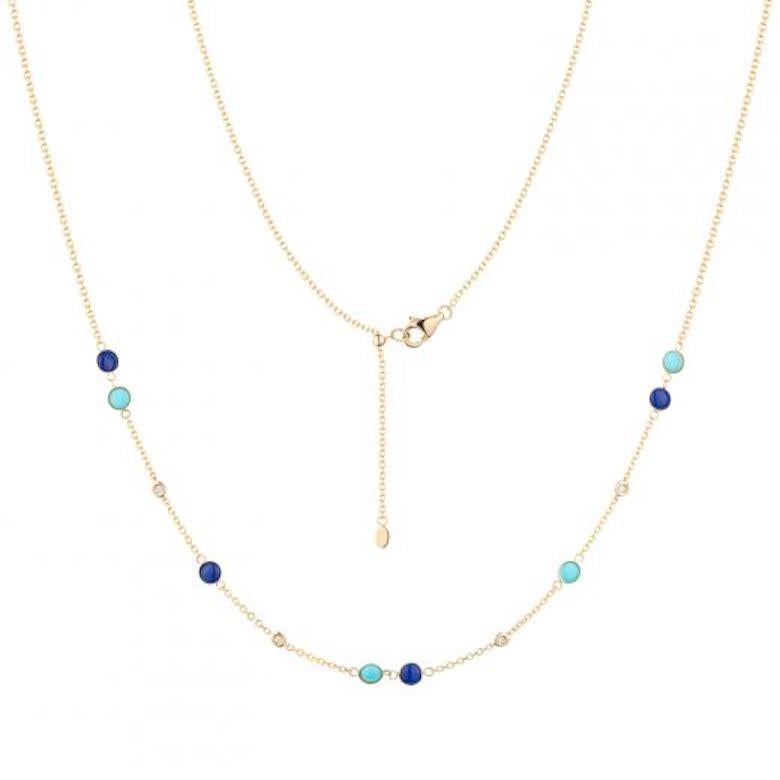 Modern Fabulous Turquoise Yellow Gold Diamond Lapis Lazuli Charm Necklace for Her For Sale
