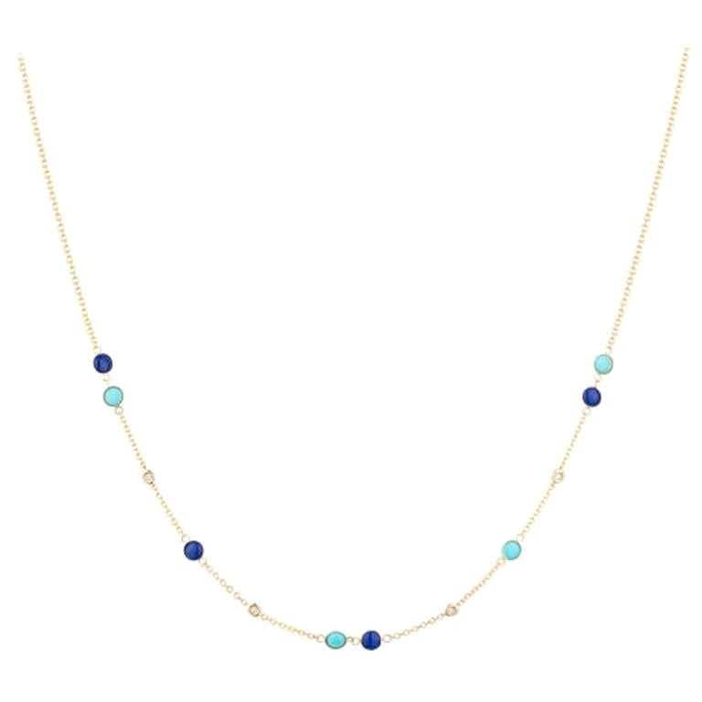 Fabulous Turquoise Yellow Gold Diamond Lapis Lazuli Charm Necklace for Her