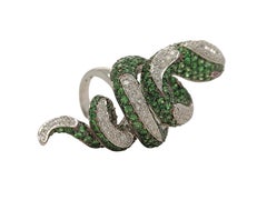 Fabulous Twirl Snake Ring in 18kt White Gold Set with Diamonds, Tsavorite, Ruby