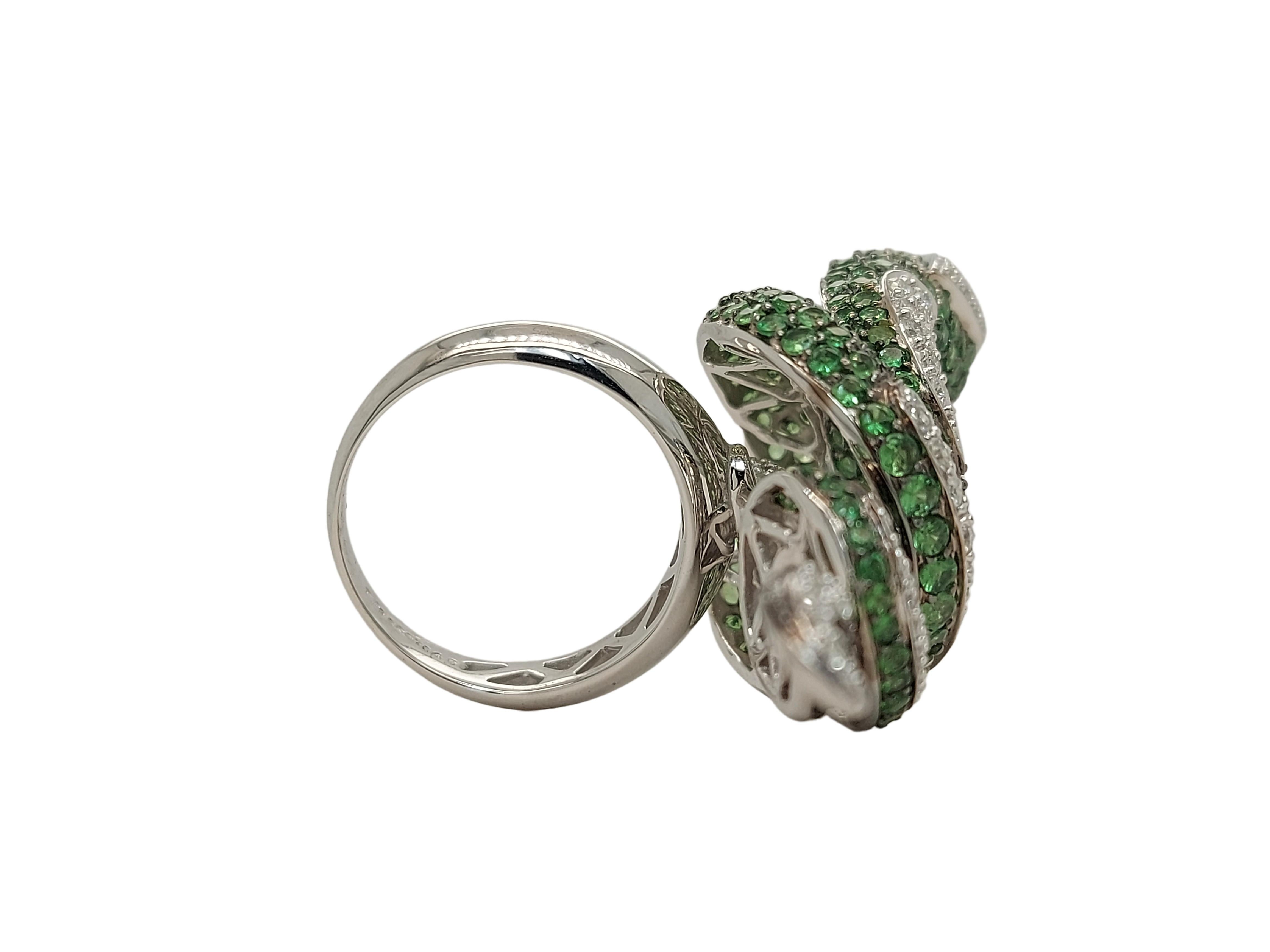 Emerald Cut Fabulous Twirl Snake Ring in 18kt White Gold Set with Diamonds, Tsavorite, Ruby For Sale