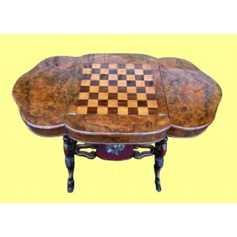 Late 19th Century Fabulous Unusual Victorian Burr Walnut Antique Games Table and Desk For Sale