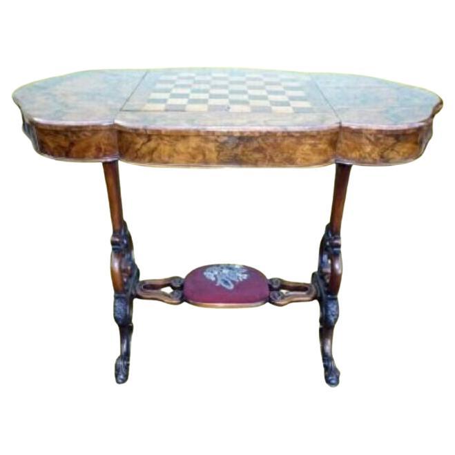 Fabulous Unusual Victorian Burr Walnut Antique Games Table and Desk For Sale