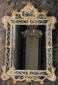Fabulous Venetian Etched Murano Glass Mirror