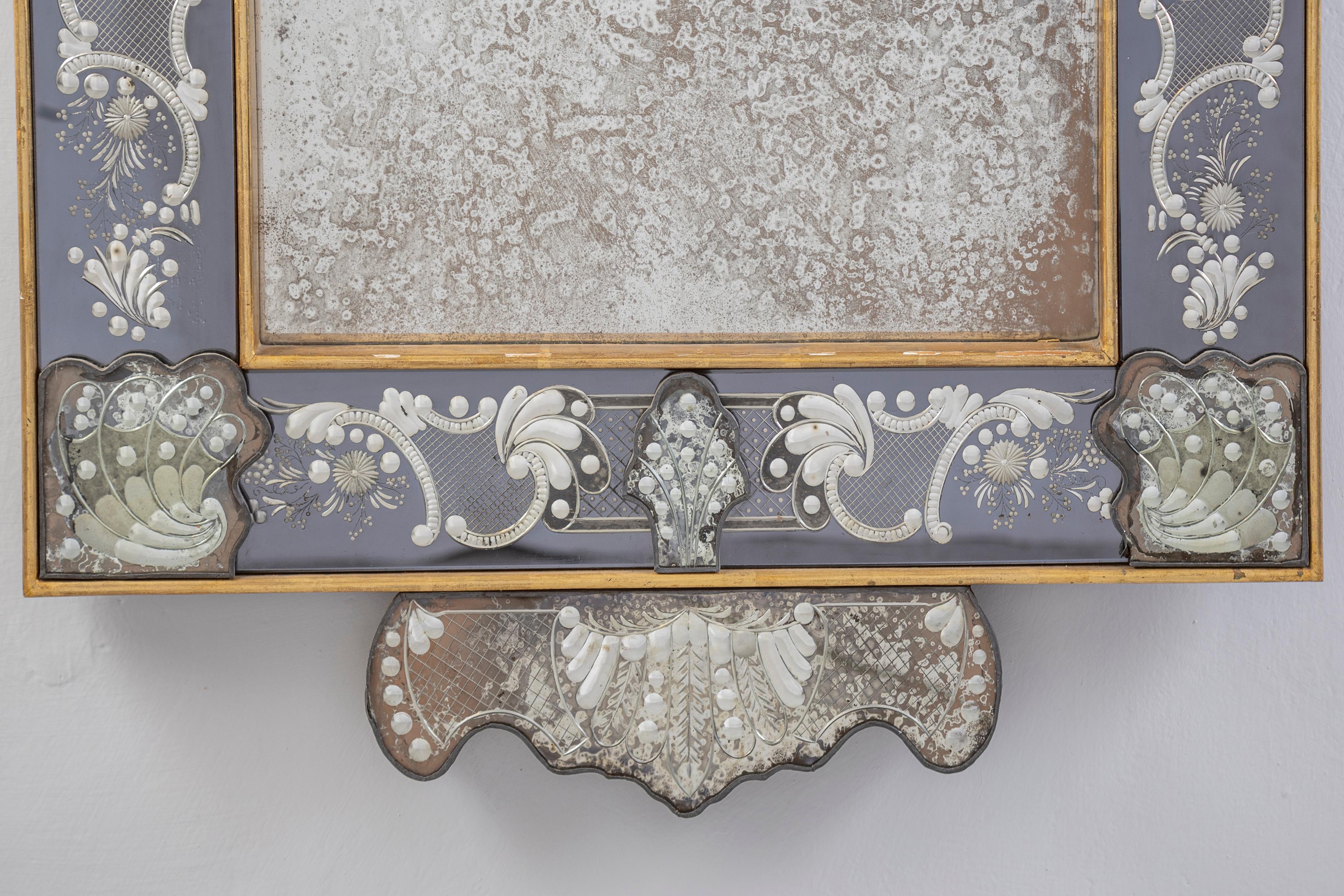 Fabulous Venetian Liberty Etched Murano Glass Mirror en venta 3