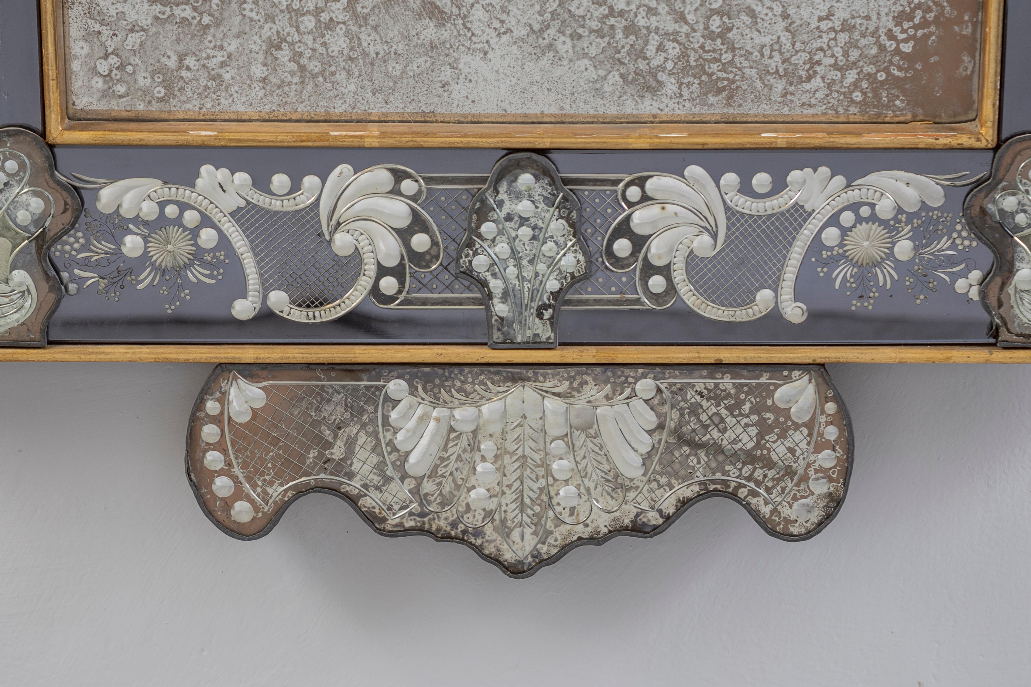 Fabulous Venetian Liberty Etched Murano Glass Mirror en Bueno estado para la venta en Rome, IT