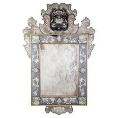 Fabulous Venetian Liberty Etched Murano Glass Mirror
