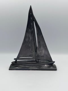 Fabulous Vintage 20th Century Nautical Cast Metal Sailboat Tabletop Sculpture