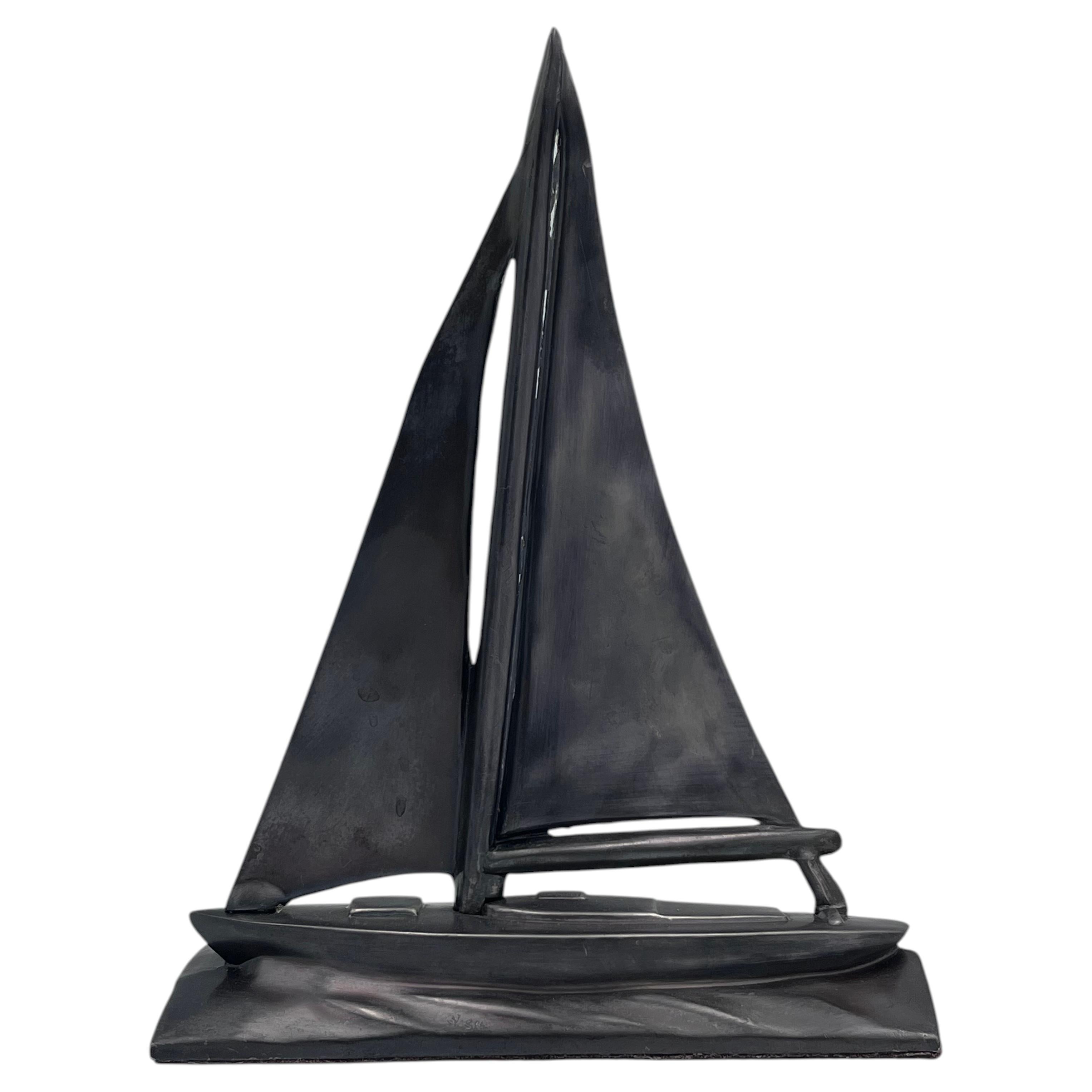 Fabulous Vintage 20th Century Nautical Cast Metal Sailboat Tabletop Sculpture