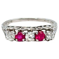 Fabulous Vintage Filigree 18K White Gold Ruby and Diamond Ring Engagement Ring