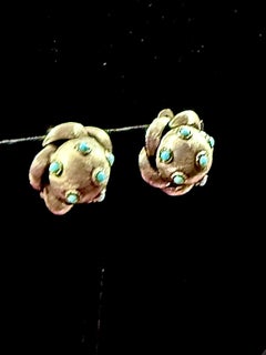 Superbes boucles d'oreilles vintage à clip « Mario Buccellati » en argent, or et turquoise