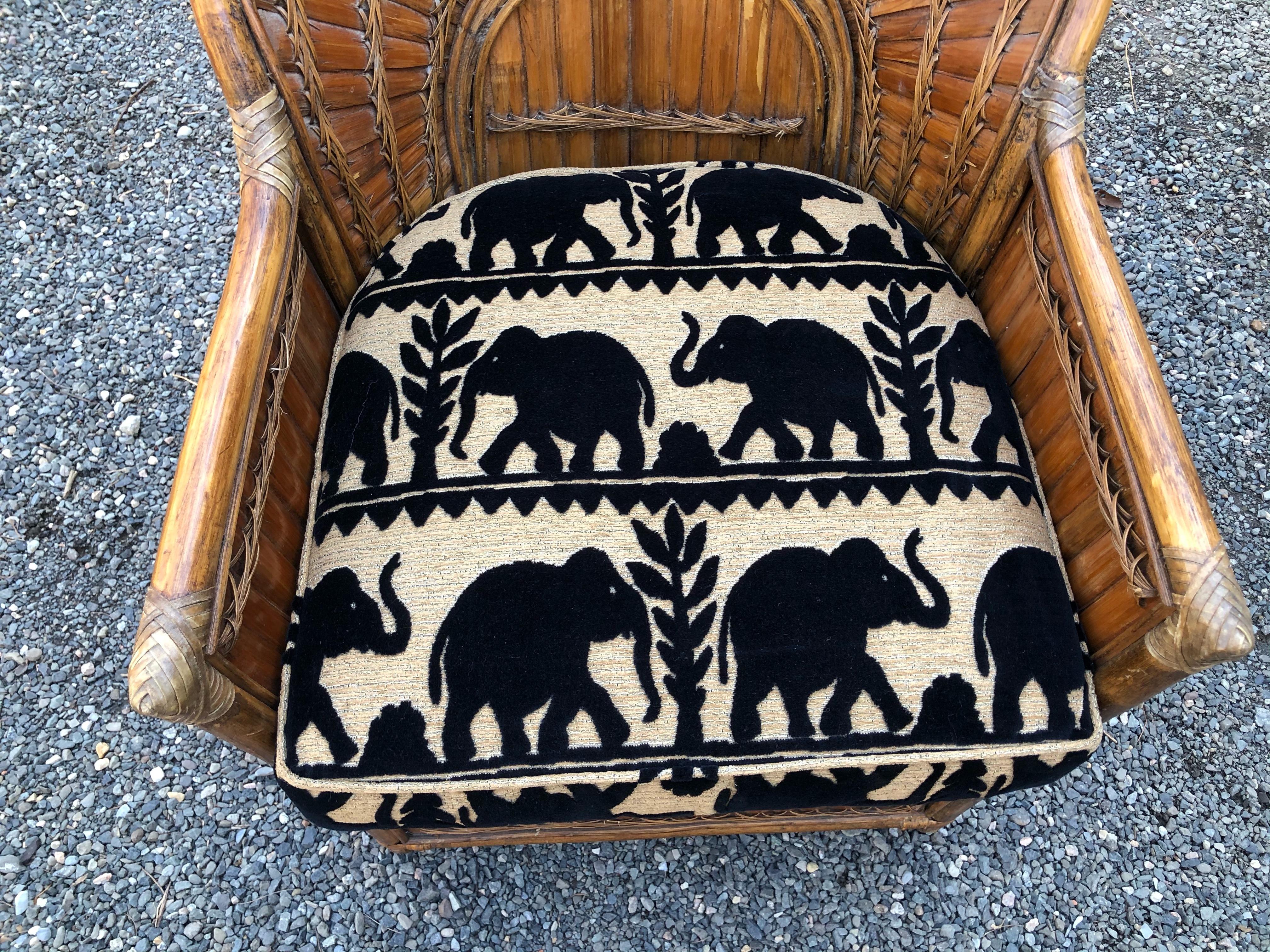 Late 20th Century Fabulous Vintage Rattan Armchair with custom Elephant Cushion