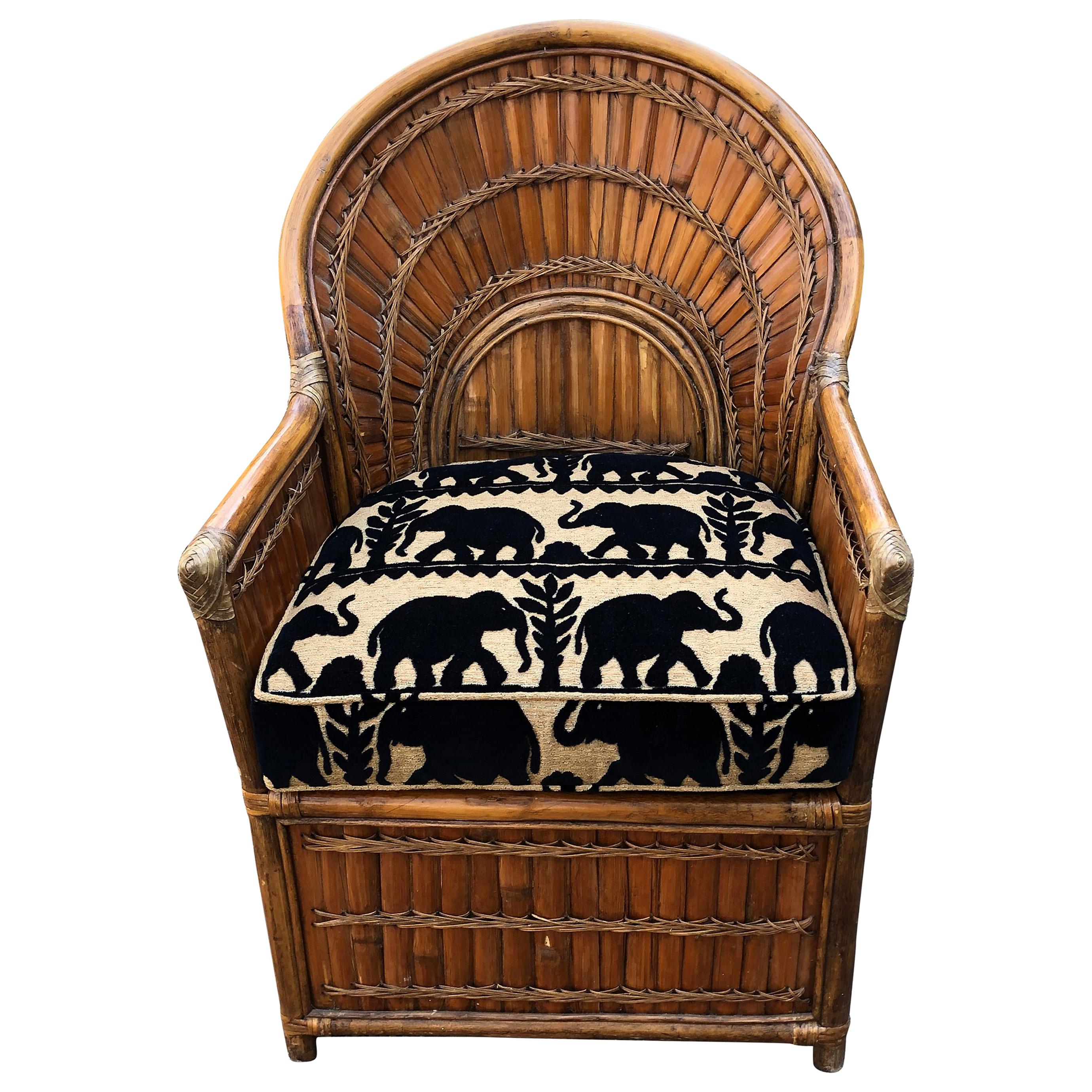 Fabulous Vintage Rattan Armchair with custom Elephant Cushion