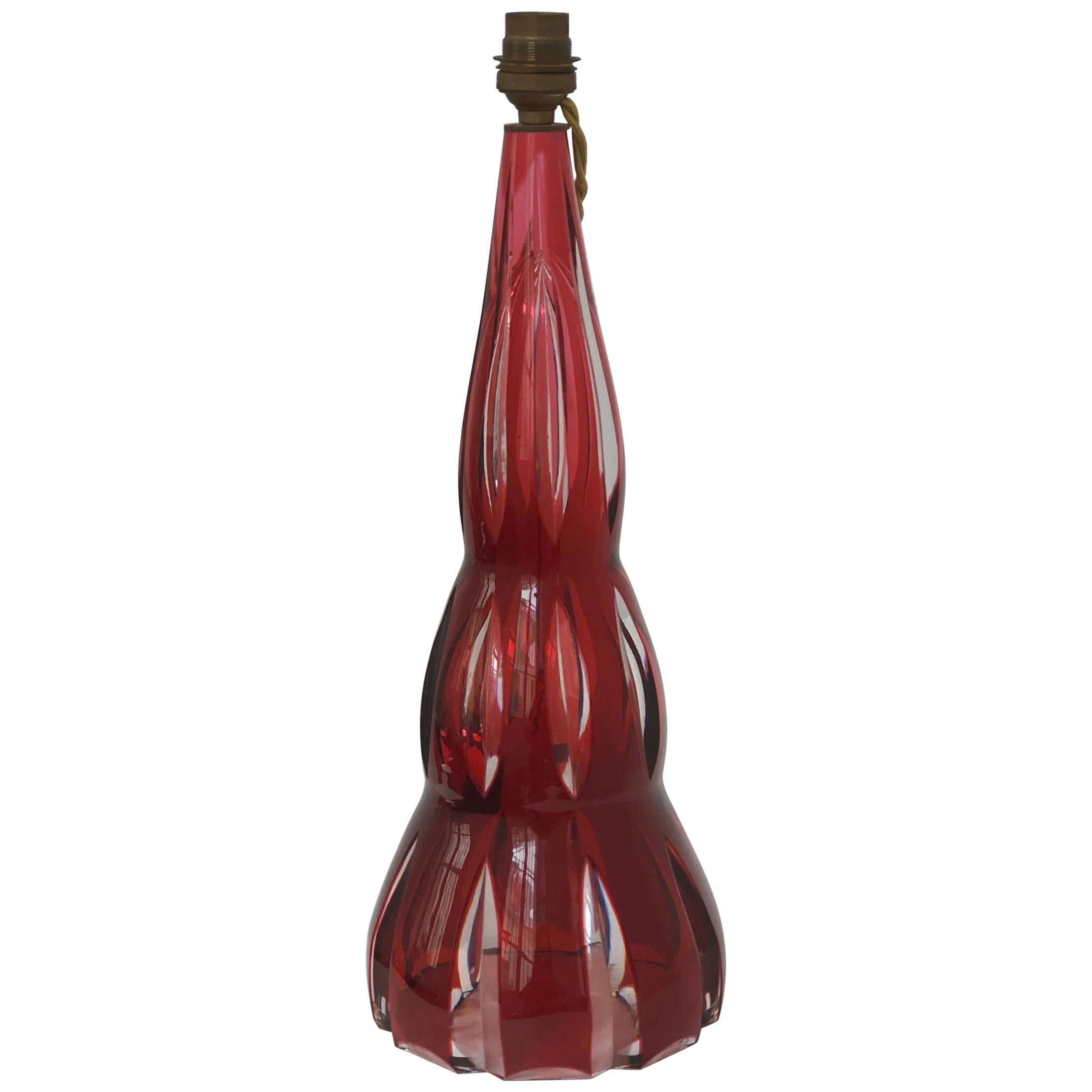 Fabulous Vintage Ruby Red French Crystal Table Lamp by Saint Louis Manufacture For Sale