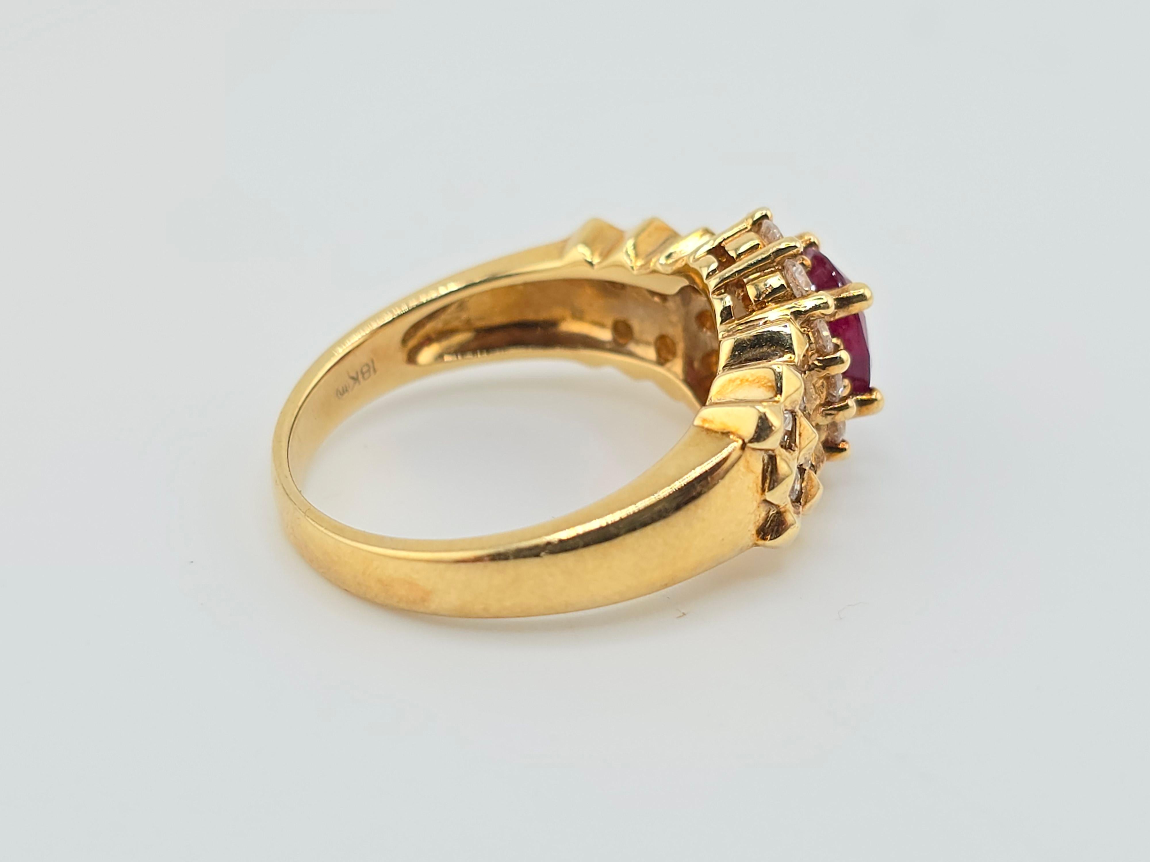 Women's Fabulous Vivid Ruby & Diamond 18K Yellow Gold Ring Gorgeous Diamonds For Sale