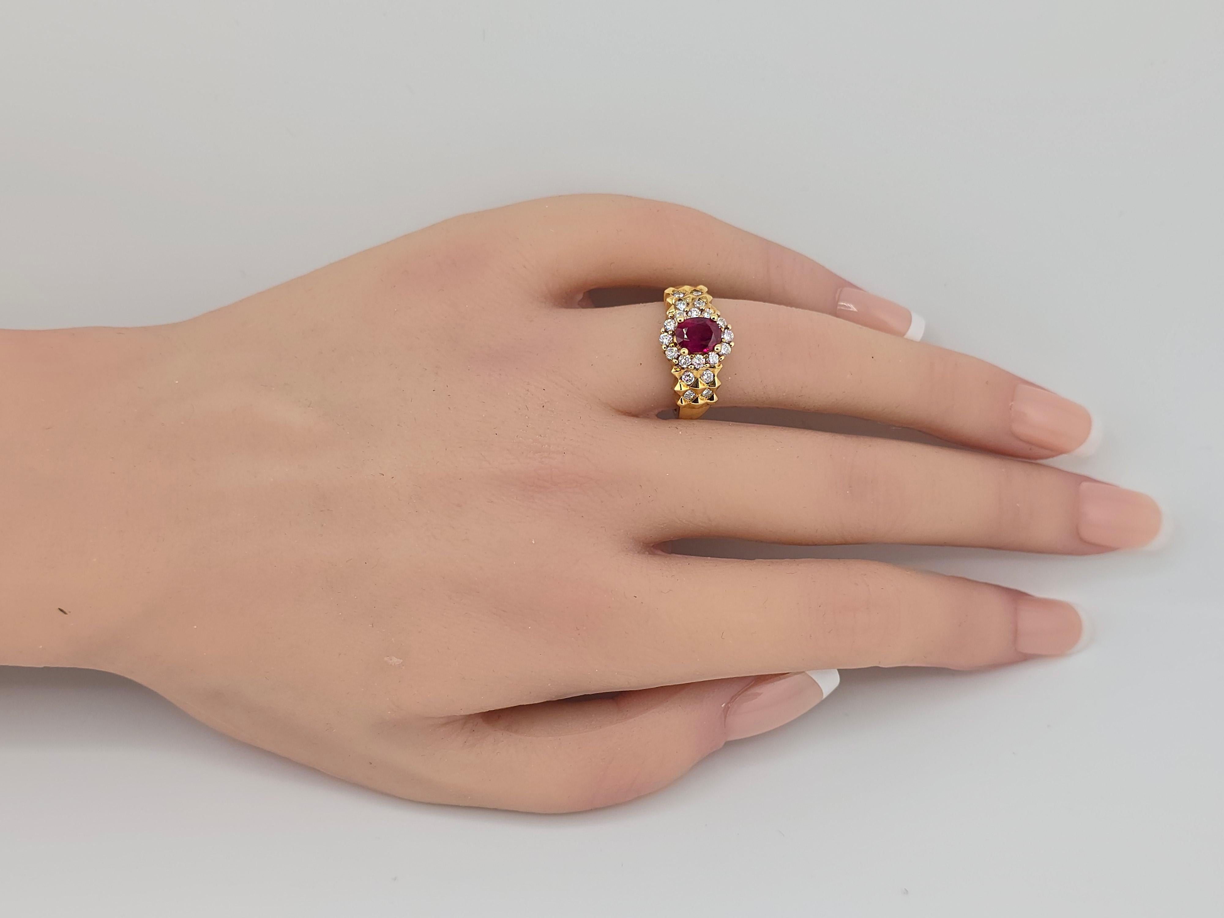 Fabulous Vivid Ruby & Diamond 18K Yellow Gold Ring Gorgeous Diamonds For Sale 3