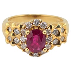 Fabulous Vivid Ruby & Diamond 18K Yellow Gold Ring Gorgeous Diamonds