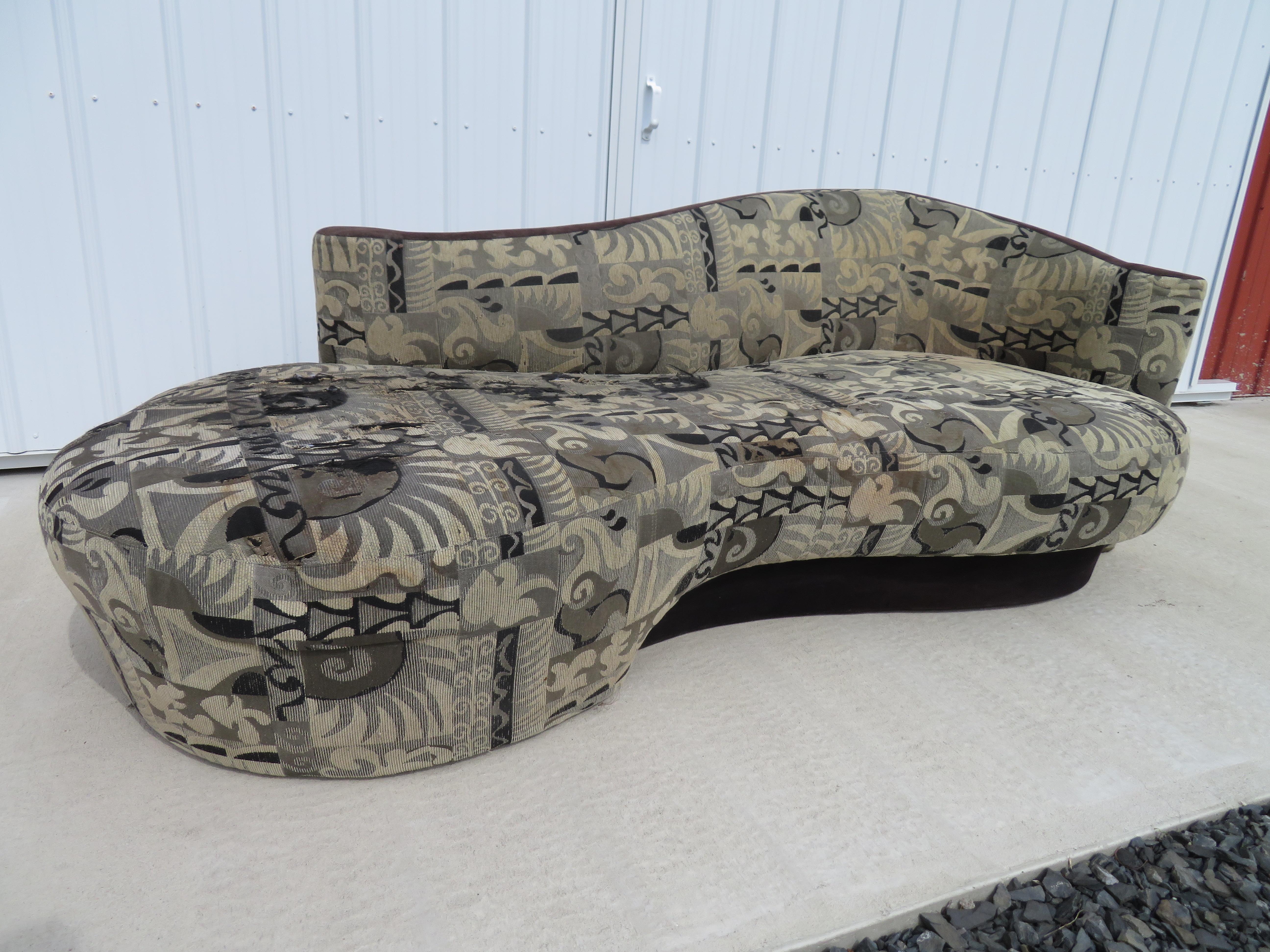 Fabulous Robert Ebel for Weiman Preview cloud sofa. This sofa retains its original upholstery which is quite dated and shows wear-we do recommend reupholstery. This fabulous sofa would look great in any Mid-Century Modern, modern, or contemporary