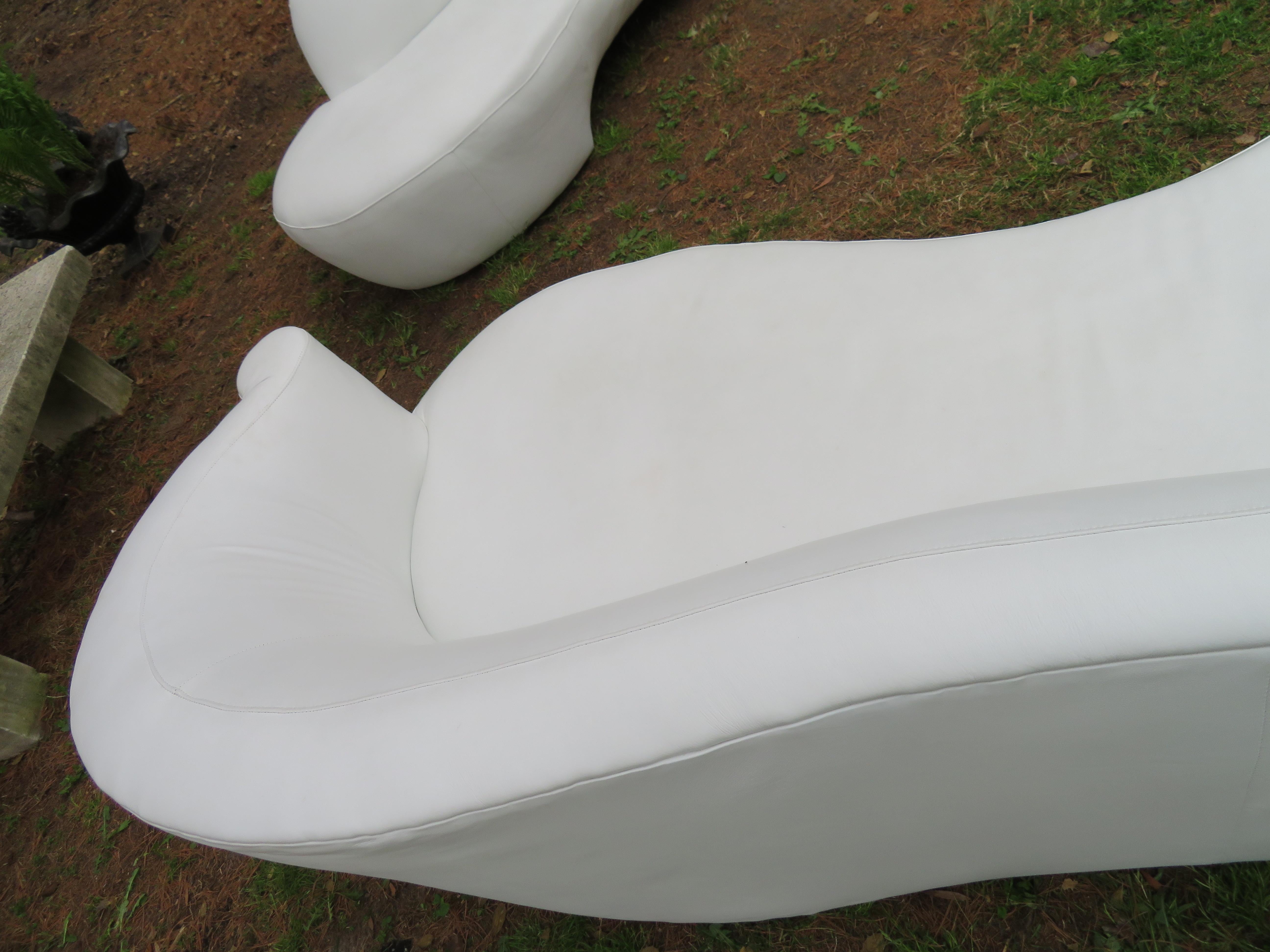 Fabulous White Leather Scrolled Arm Cloud Sofa Weiman, 1980s 4