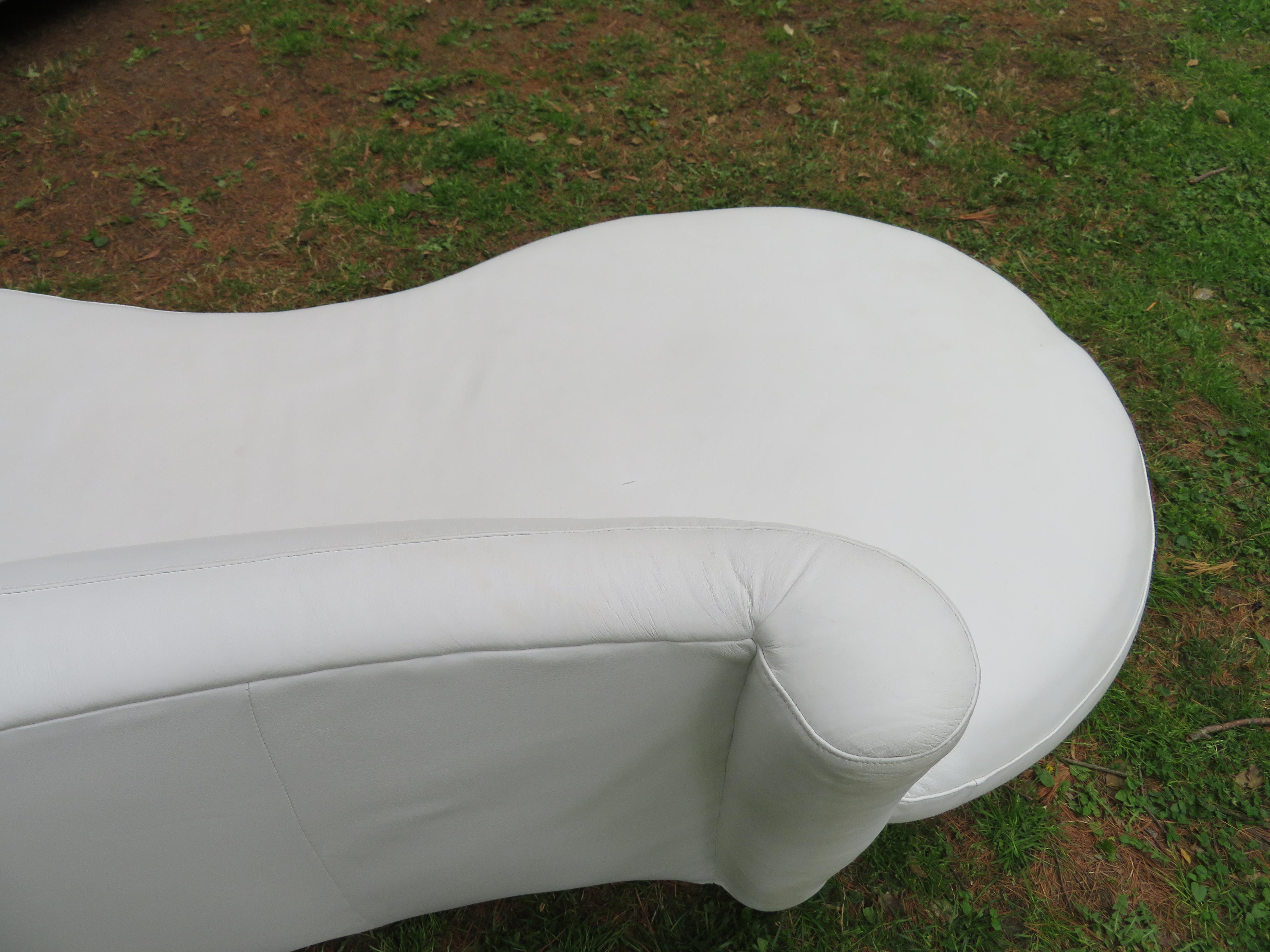 Fabulous White Leather Scrolled Arm Cloud Sofa Weiman, 1980s 5