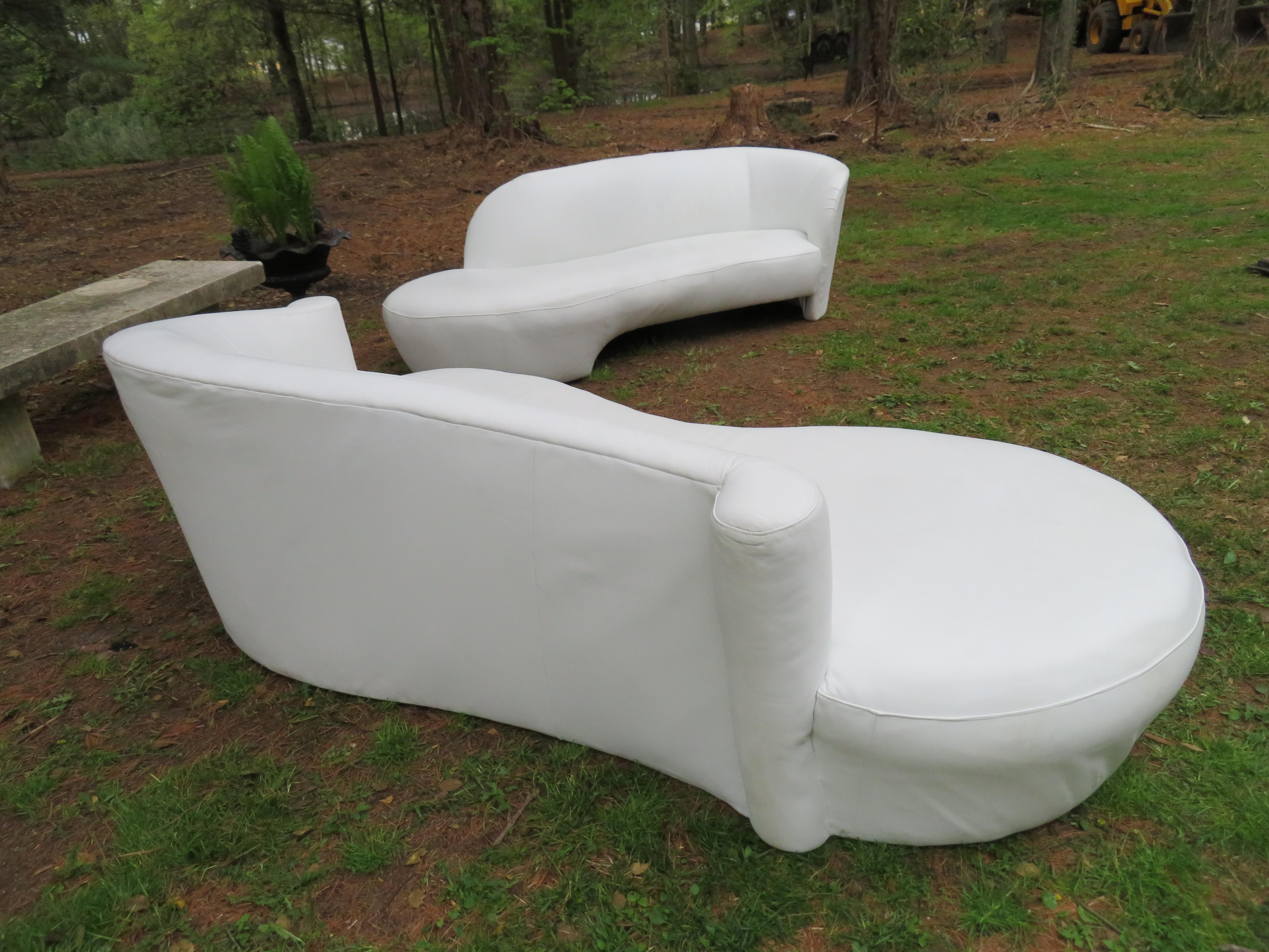 Fabulous White Leather Scrolled Arm Cloud Sofa Weiman, 1980s 6