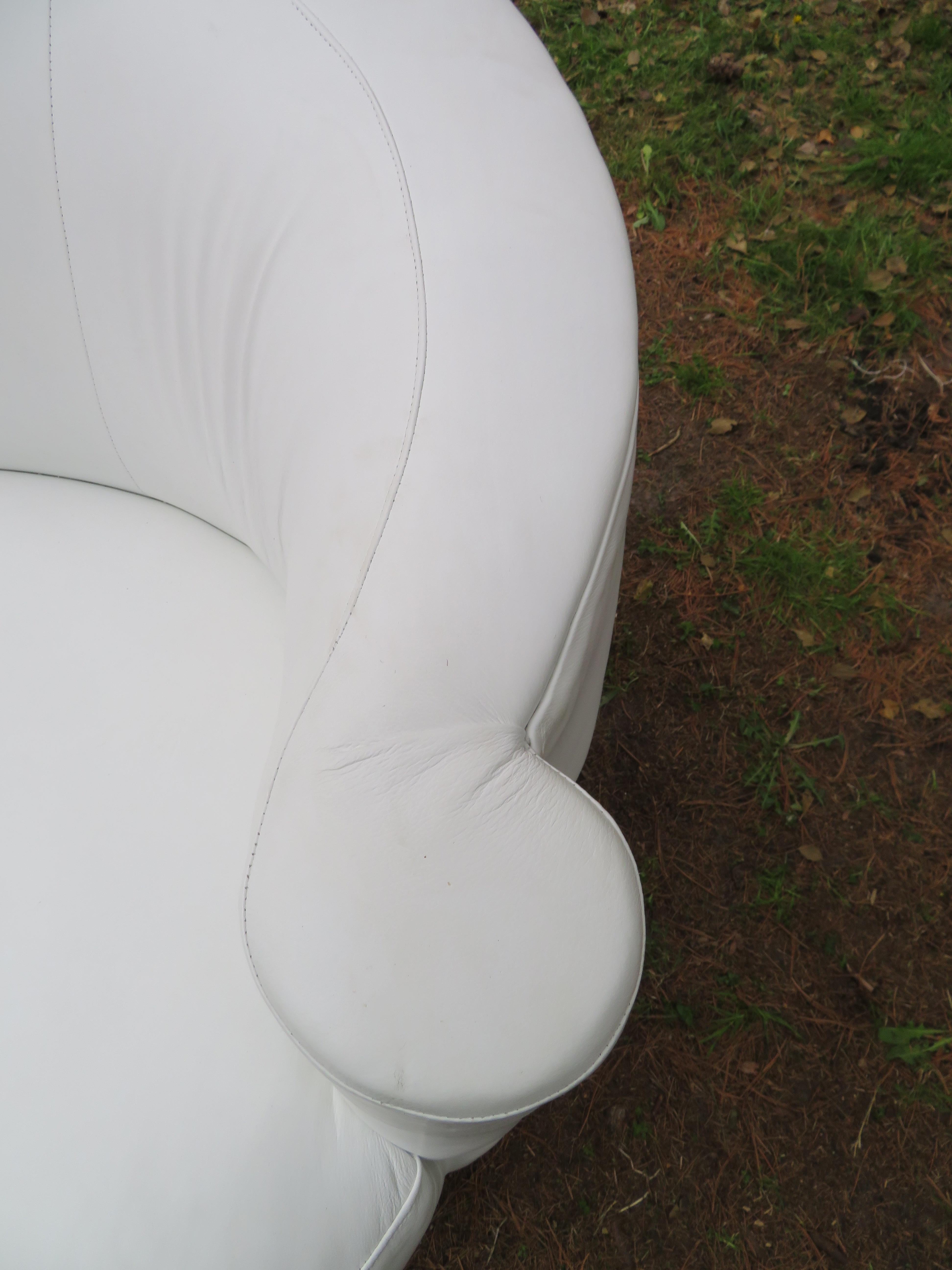 Late 20th Century Fabulous White Leather Scrolled Arm Cloud Sofa Weiman, 1980s