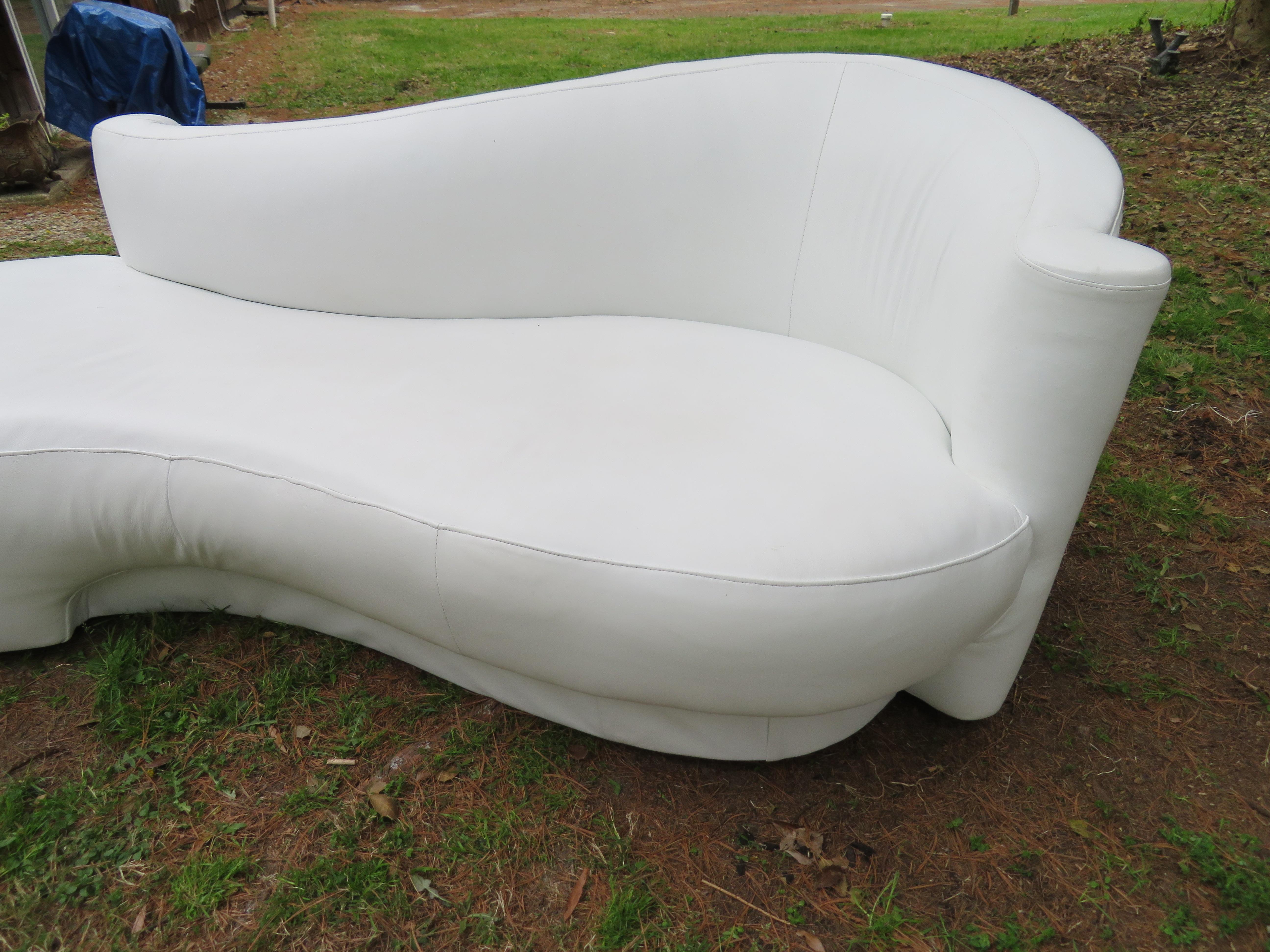 Fabulous White Leather Scrolled Arm Cloud Sofa Weiman, 1980s 1