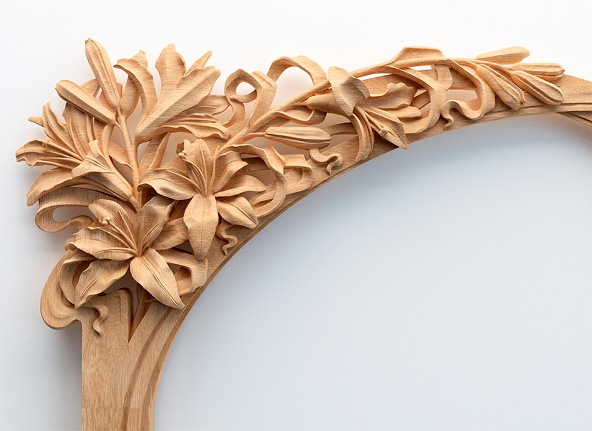 Favolosa cornice per specchio da parete in stile Art Nouveau con gigli in vendita 1