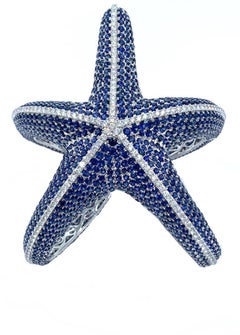 Fabulous Whimsical Nautical Blue Sapphire and Diamond Starfish Cuff Bracelet