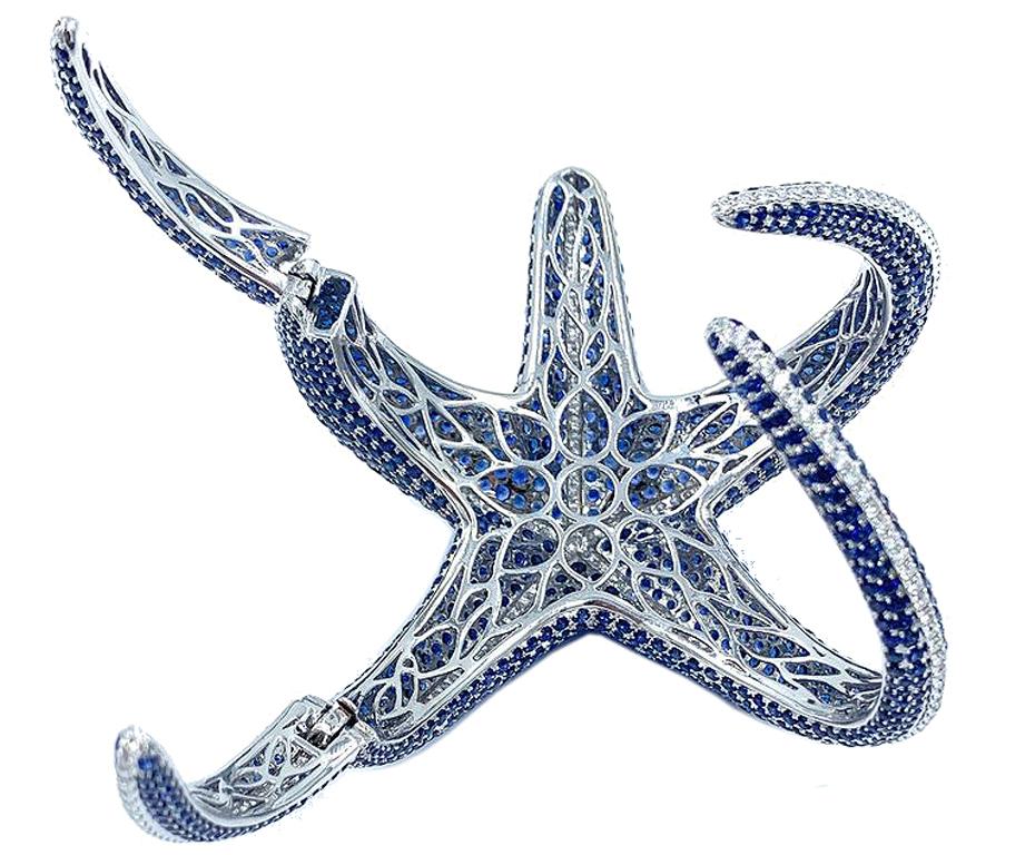 Donna Favoloso braccialetto nautico con zaffiro blu e diamanti a forma di stella marina in vendita